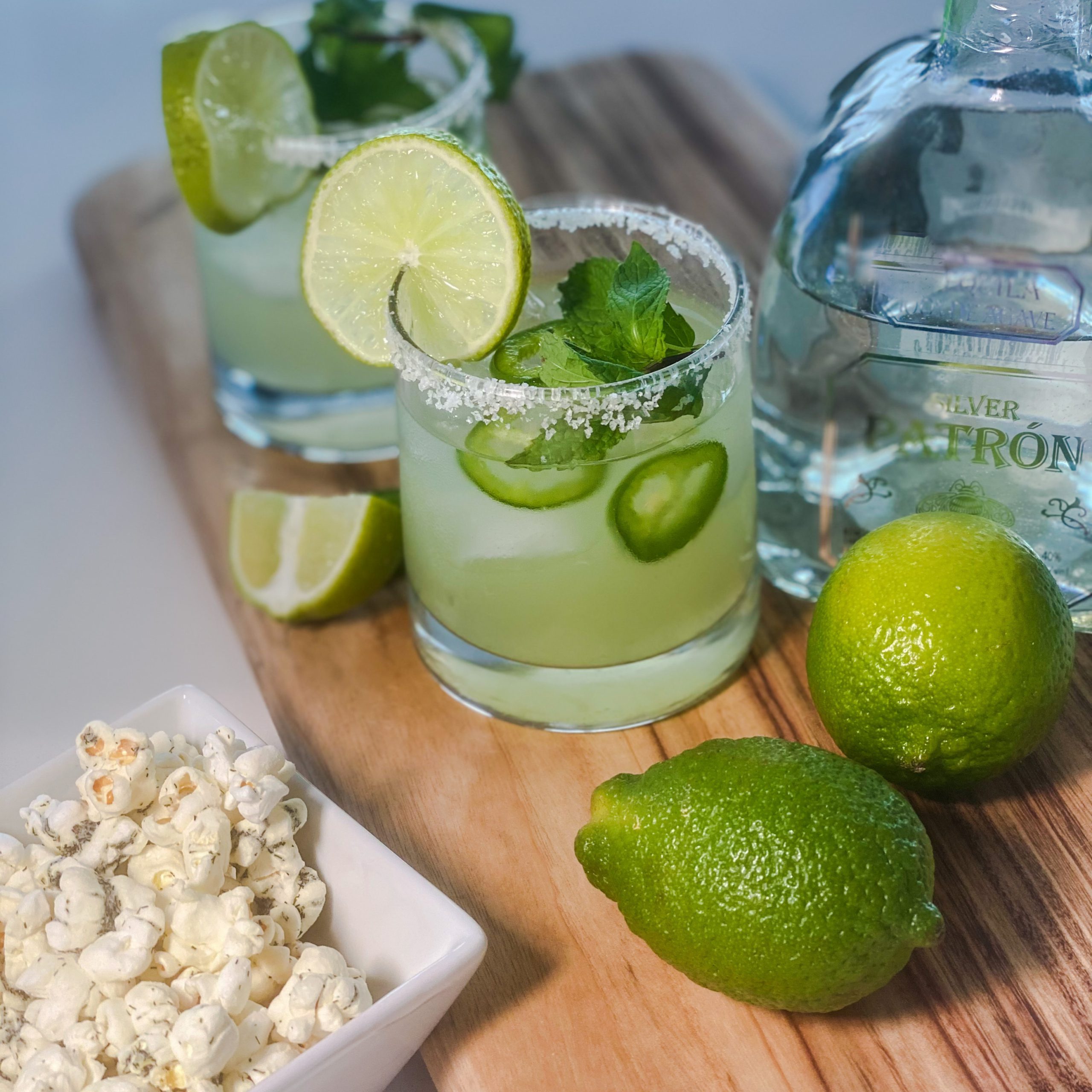 Spicy Margarita Cocktail Pairs Well With Dill Pickle Popcorn