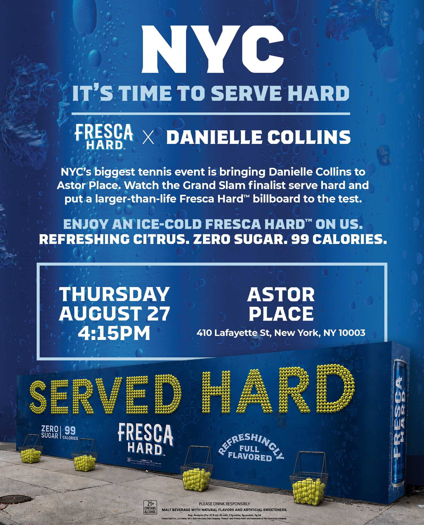 Fresca Hard: Served Hard Experience With Danielle Collins Discover The Best US Open 2026 Events And Tennis Experiences In NYC From Luxury Hotel Activations And Tennis Themed Cocktails To Exclusive Fan Events